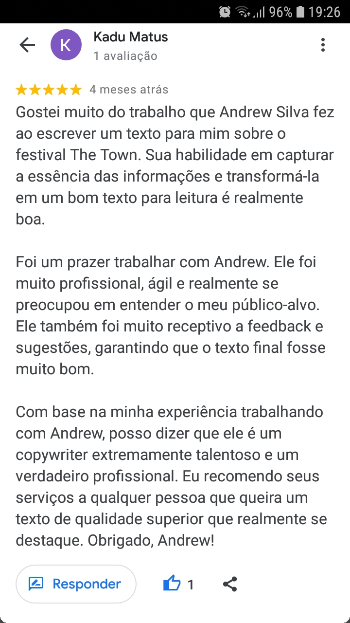 - Kadu Matus - Cliente que contratou serviços de copy da agência copywriter ninja serviços de copywriting.