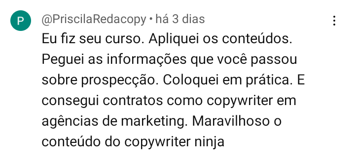 Depoimento de Aluna da formação copywriting sistêmcio. Como começar rápido no copywriting.