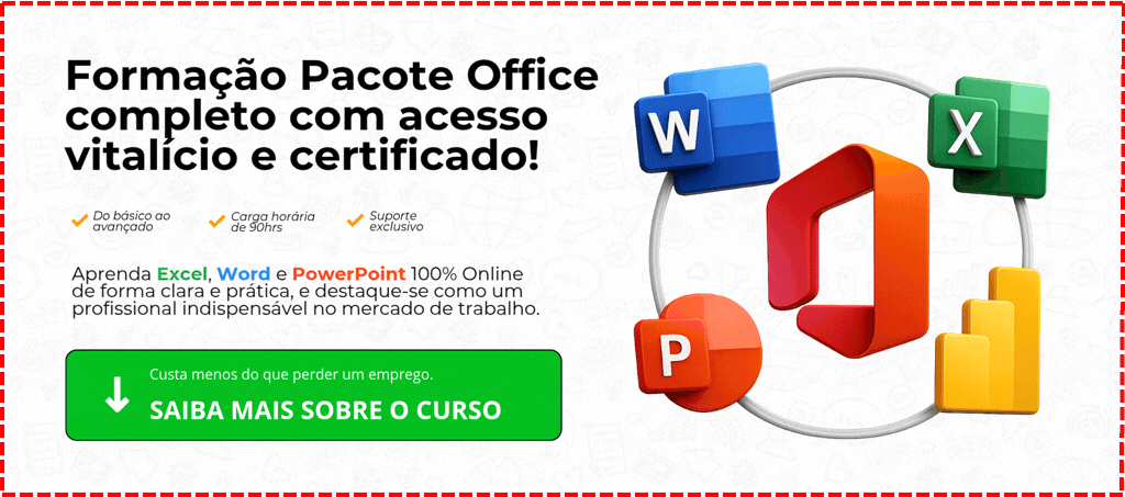 Curso de Pacote Office 2026 + Copilot AI com certificado e acesso vitalício.